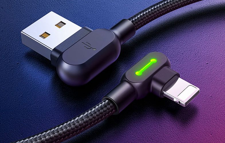 Angle USB Lightning Cable Mcdodo CA-4671 LED, 1.2m (Black), Mcdodo CA-4671