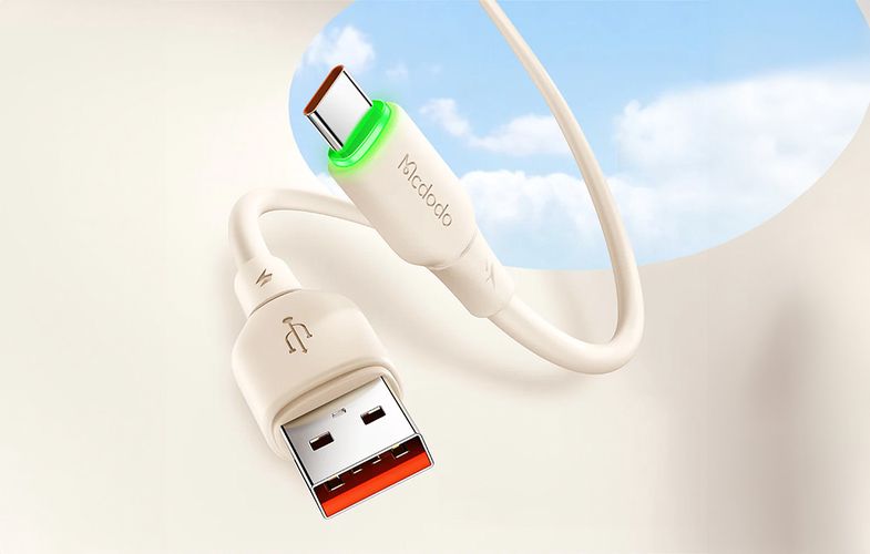 USB to USB-C Cable Mcdodo CA-4750 with LED light 1.2m (beige), Mcdodo CA-4750