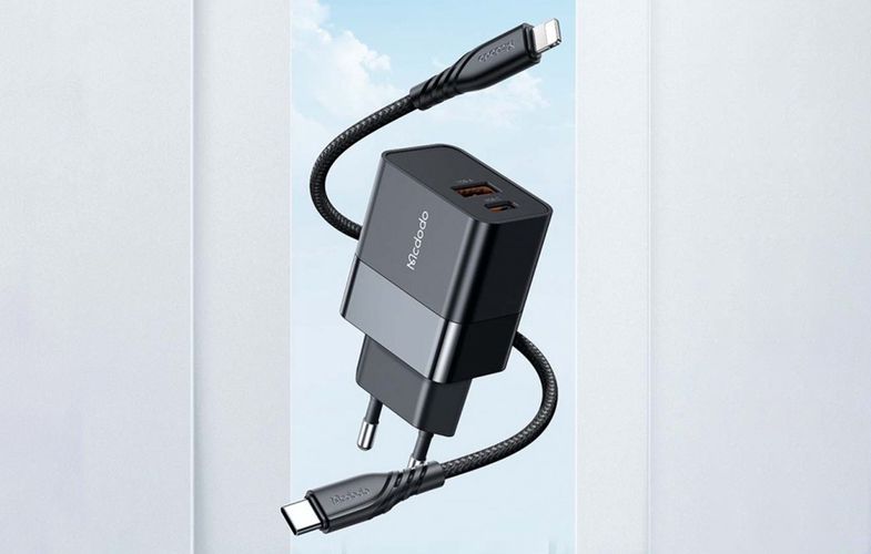 Wall charger Mcdodo CH-1952 USB + USB-C, 20W + USB-C to Lightning cable (black), Mcdodo CH-1952