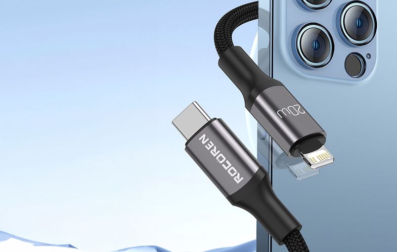 Fast Charging cable Rocoren USB-C to Lightning Retro Series 1m (grey), Rocoren RCPBCL-RT0G