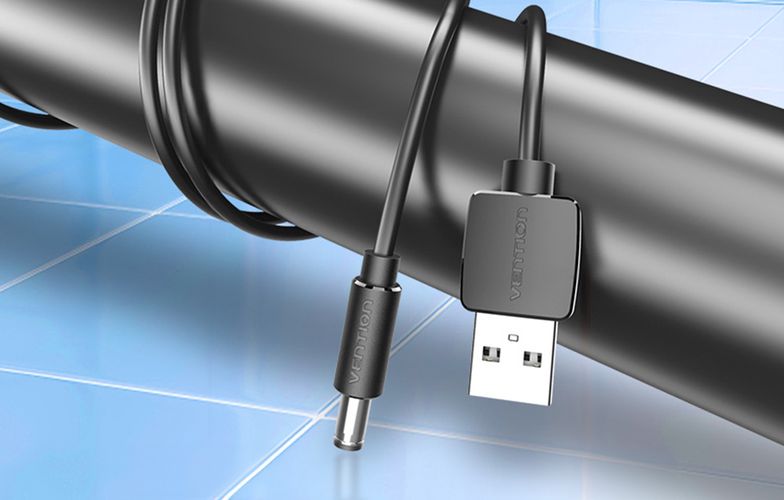 Power Cable USB 2.0 to DC 5.5mm Barrel Jack 5V Vention CEYBG 1,5m (black), Vention CEYBG