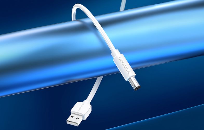 Power Cable USB 2.0 to DC 5.5mm Barrel Jack 5V Vention CEYWD 0,5m (white), Vention CEYWD