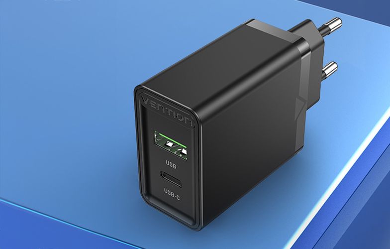 Wall charger EU USB-A(18W) USB-C(20W) Vention FBBB0-EU 2.4A PD3.0 (black), Vention FBBB0-EU