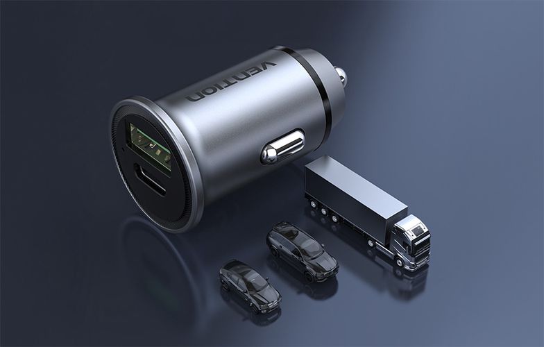 Dual Port Car Charger USB-A, USB-C Vention FFBH0 18/20W Gray, Vention FFBH0