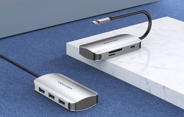 USB-C to USB-C Docking Station, 3x USB3.0, PD 0.15m Vention TNDHB, gray, Vention TNDHB