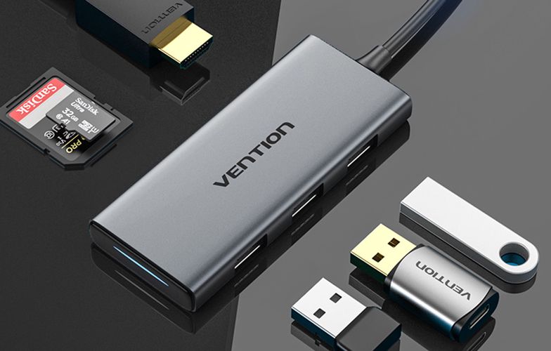 USB-C to HDMI, 3x USB 3.0, SD, TF Hub Vention TOOHB 0.15m Gray, Vention TOOHB