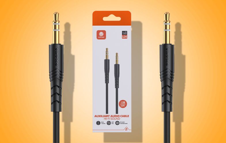 Mini jack 3.5mm AUX cable VFAN L04 1m, gold plated (black), Vipfan L04