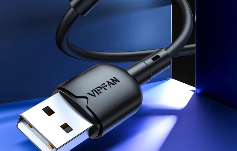 USB to USB-C cable VFAN Colorful X11, 3A, 1m (black), Vipfan X11TC-black