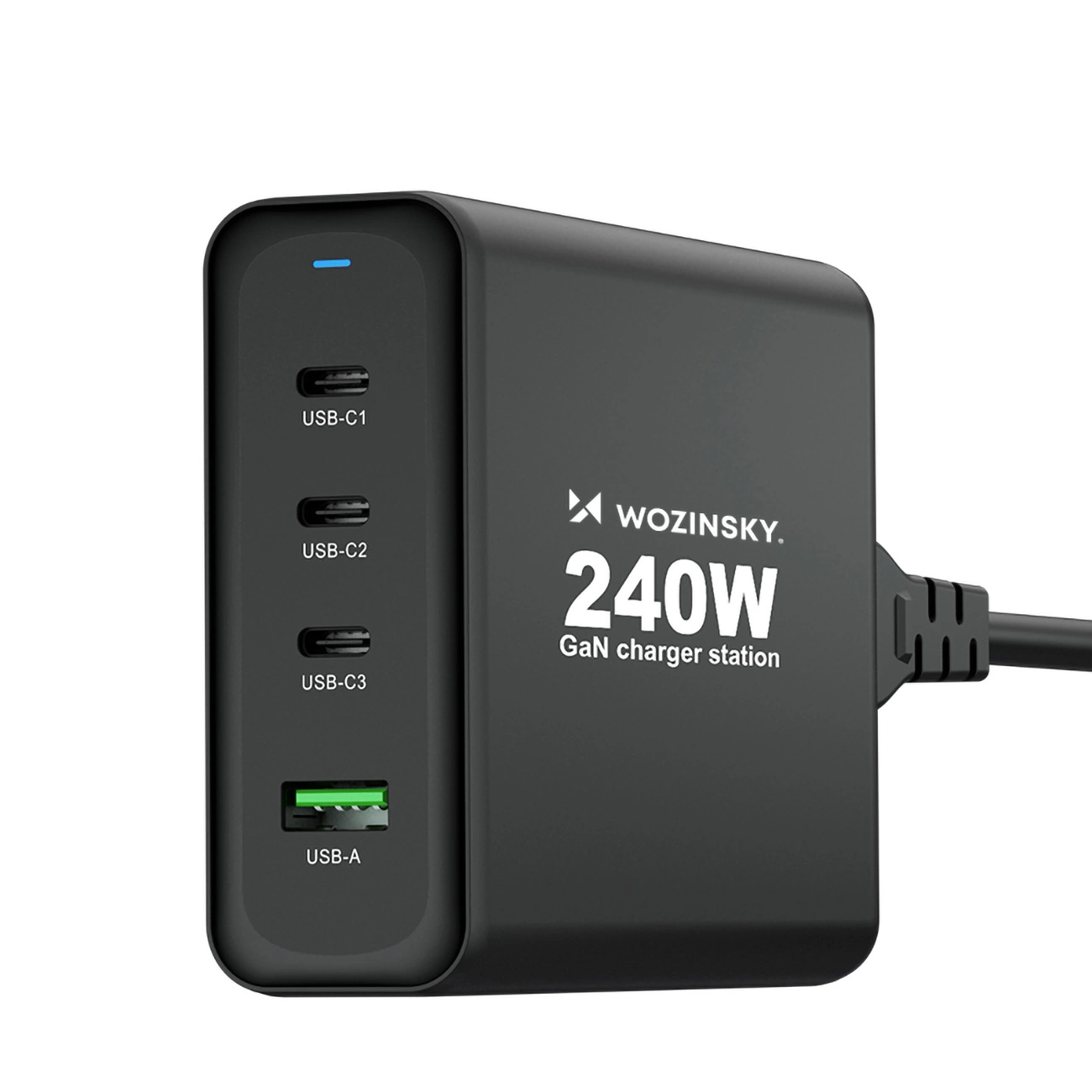 GaN Wozinsky WGCSB 240W USB-A / 3 x USB-C Wall Charger - Black, Wozinsky 5907769308680 5907769308680
