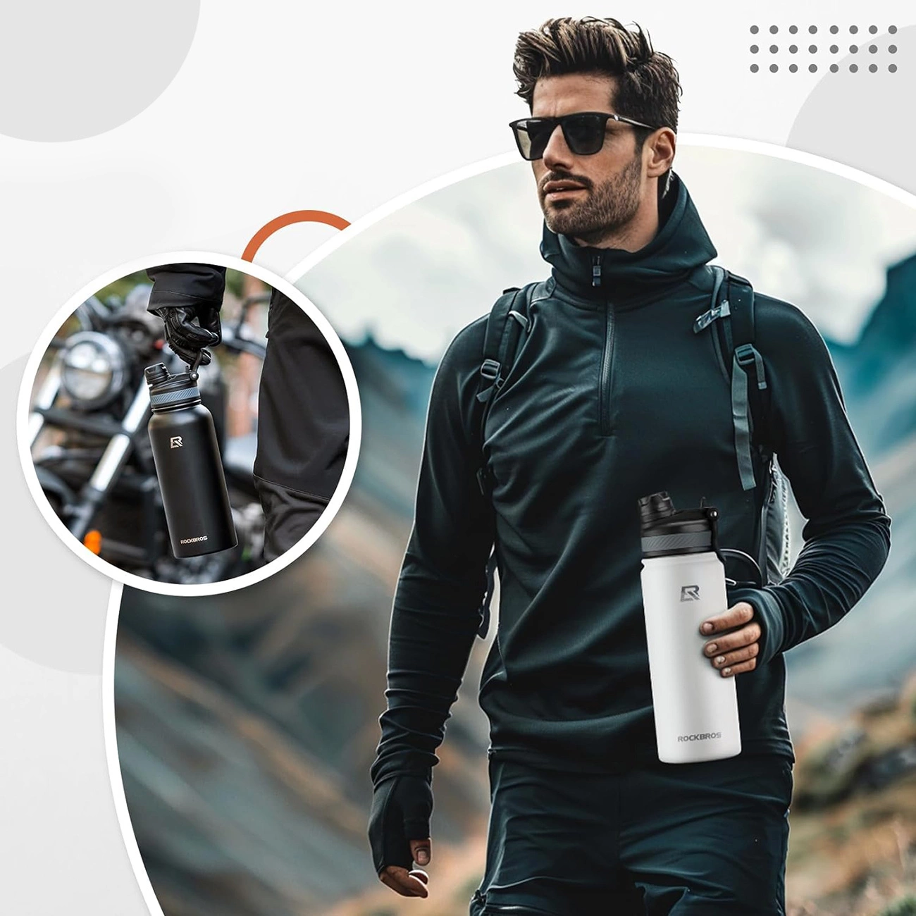 Rockbros 35210029006 thermal bicycle bottle for drinks 650 ml - white, Rockbros 7683507140870 7683507140870