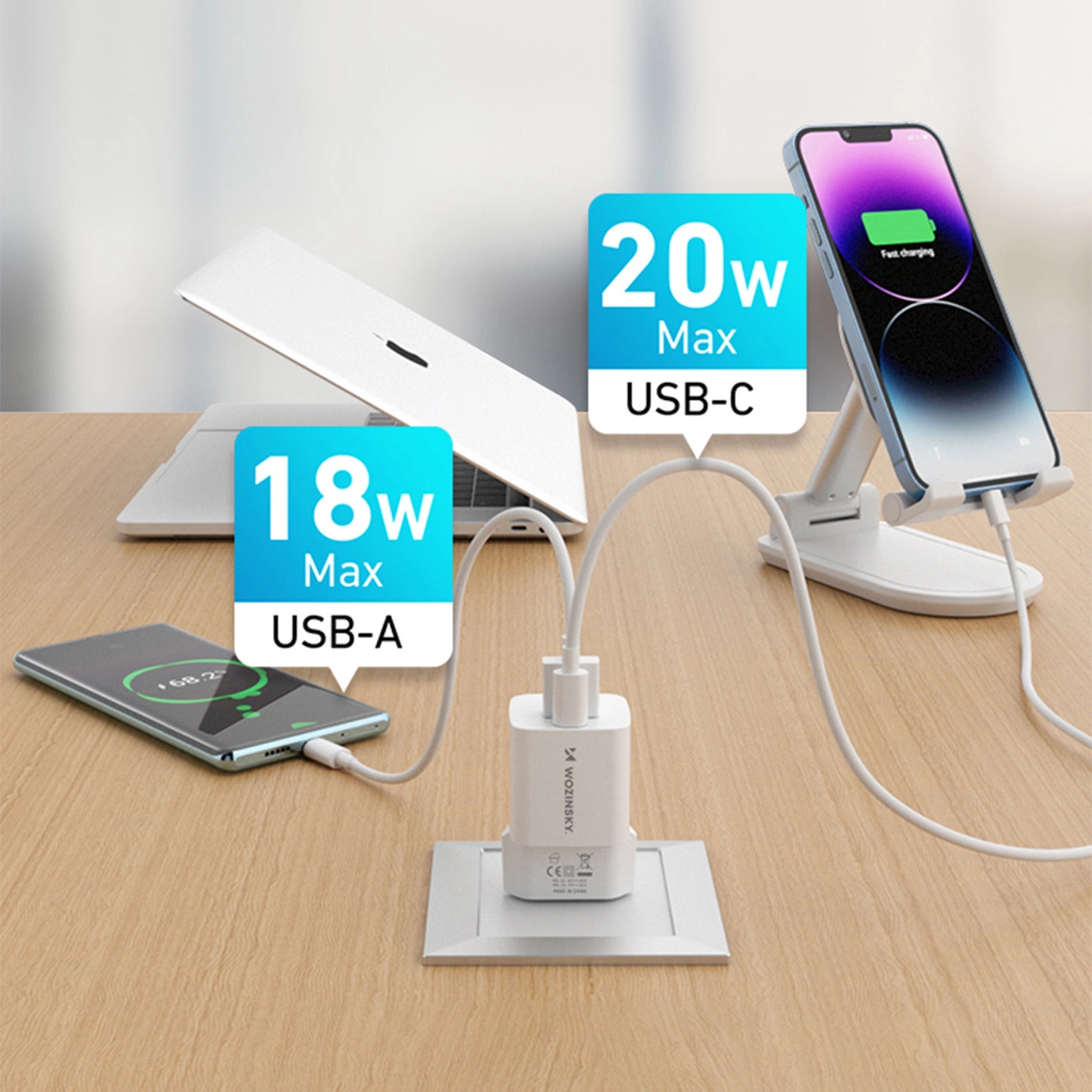 Wozinsky WWCEAC GaN USB-A USB-C 33W wall charger - white, Wozinsky 5907769308109 5907769308109