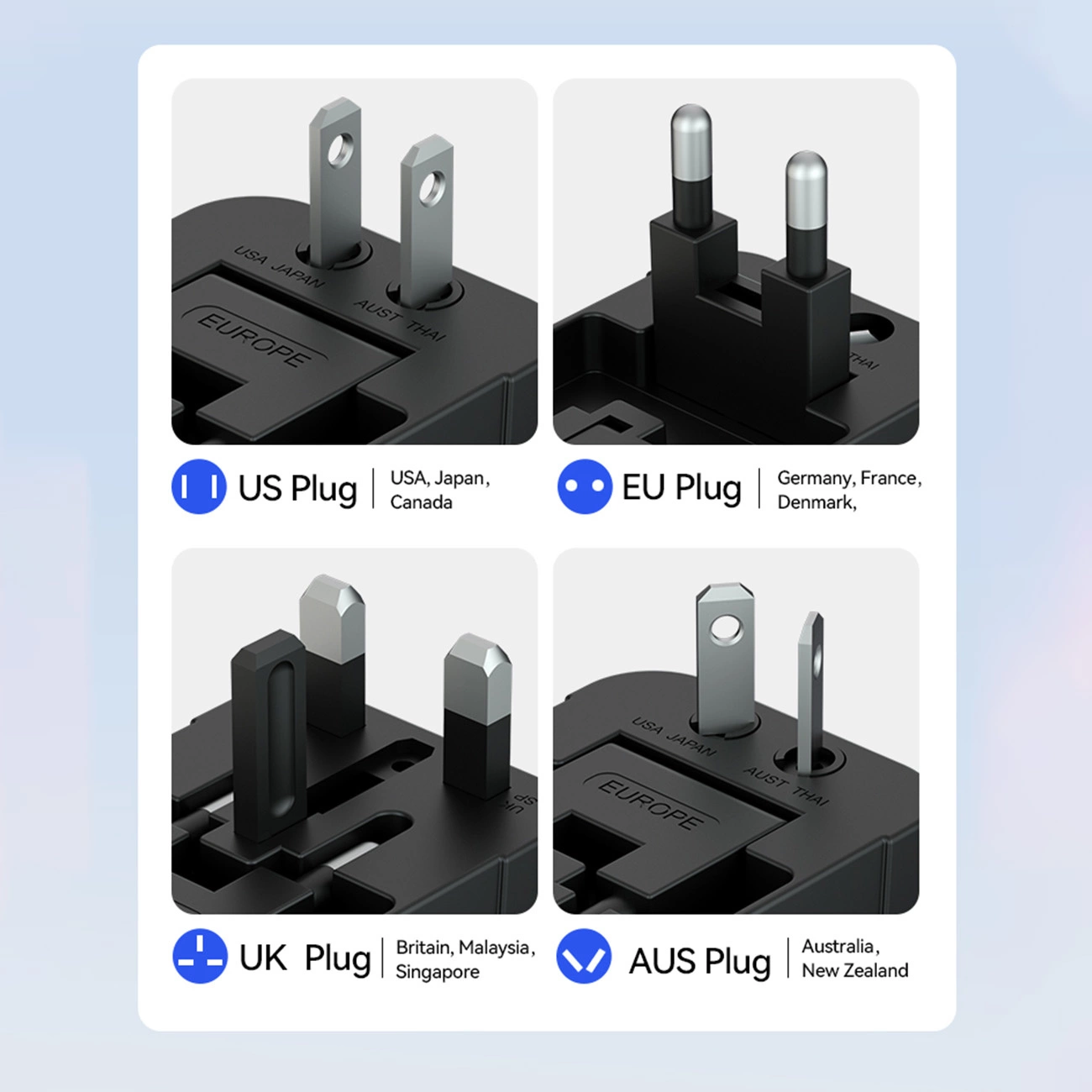 Wozinsky WUTWC travel adapter universal 24W EU / US / AUS / UK / 2x USB-A - black, Wozinsky 5907769308512 5907769308512