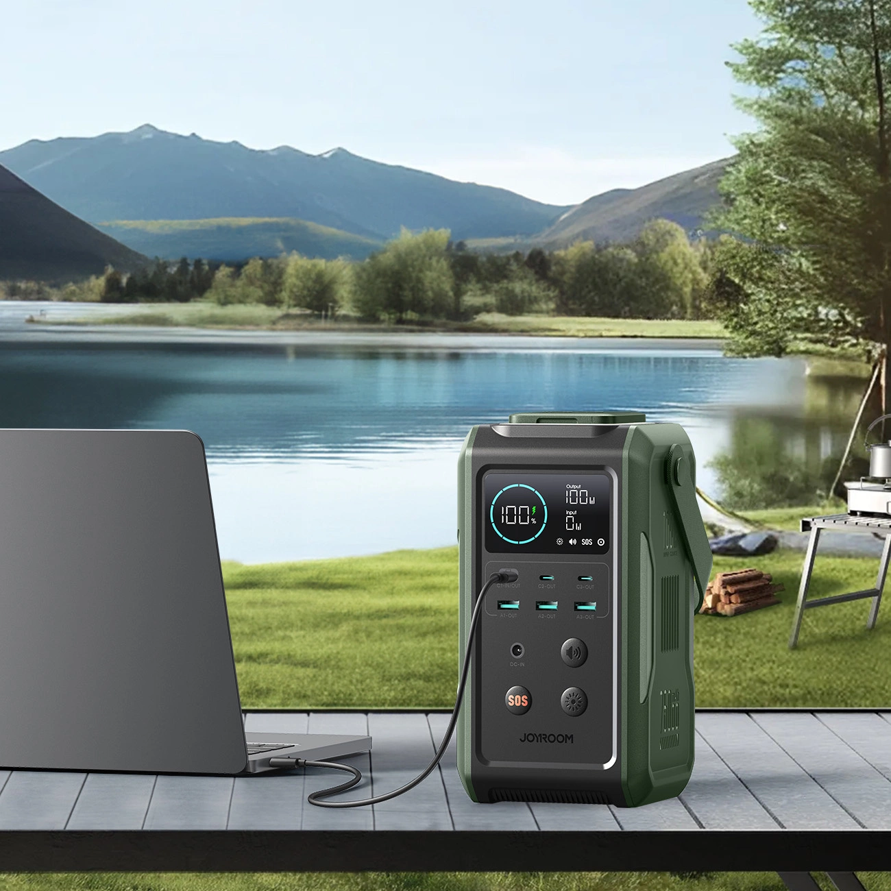 Powerbank Joyroom JR-PBF10 75000mAh 100W 3x USB-C 3x USB-A with foldable flashlight and handle - green, Joyroom JR-PBF10 JR-PBF10