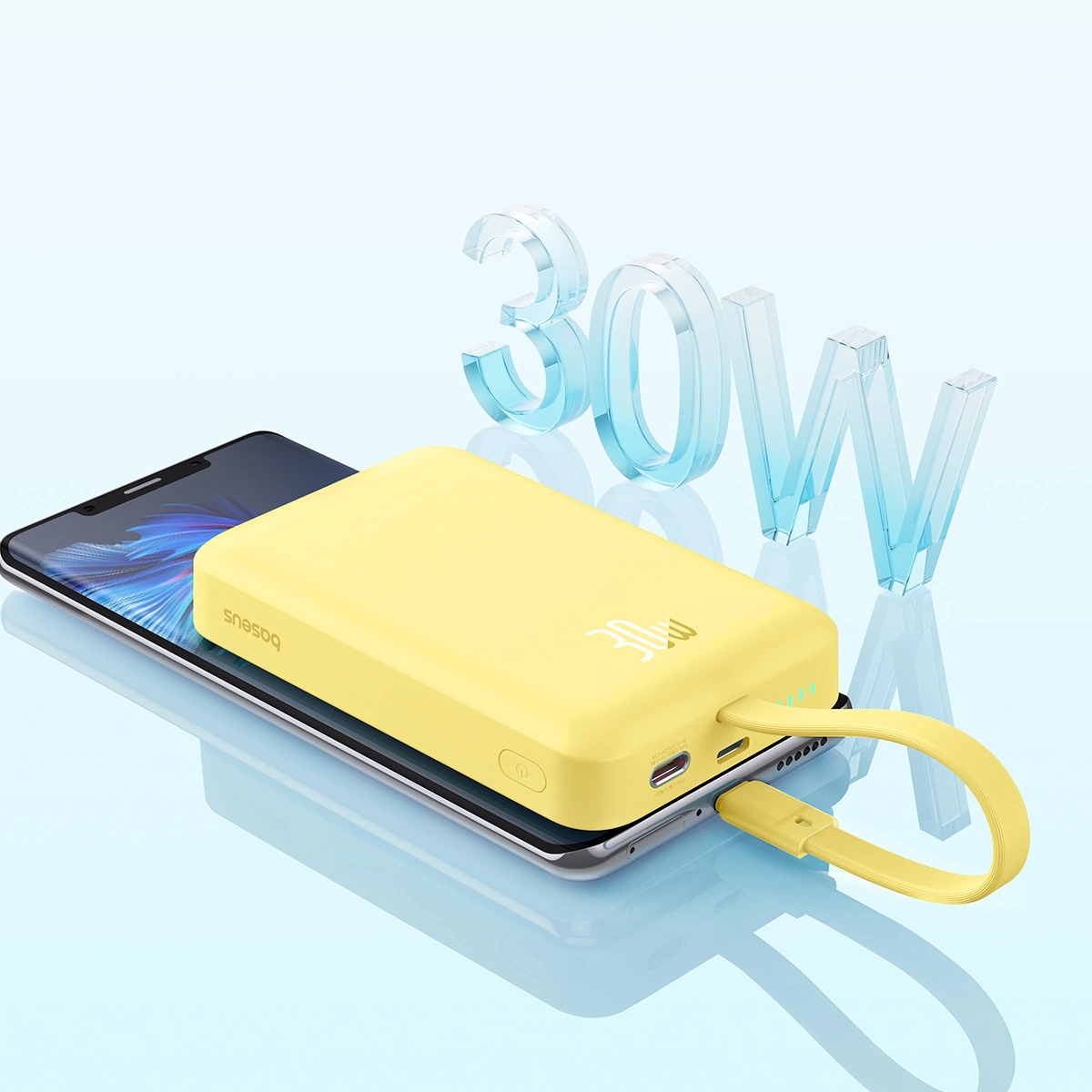 Baseus Magnetic Mini MagSafe 10000mAh 30W powerbank with built-in USB-C cable - yellow + Baseus Simple Series USB-C - USB-C 60W 0.3m cable, Baseus 6932172642808 6932172642808