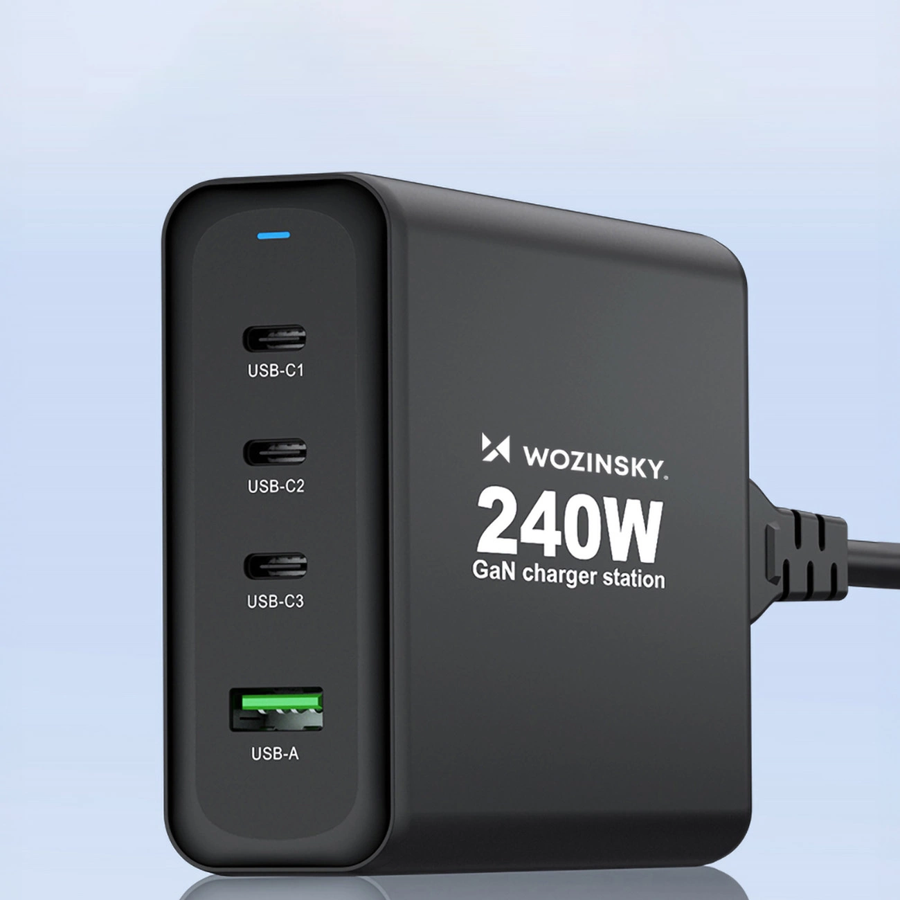 GaN Wozinsky WGCSB 240W USB-A / 3 x USB-C Wall Charger - Black, Wozinsky 5907769308680 5907769308680