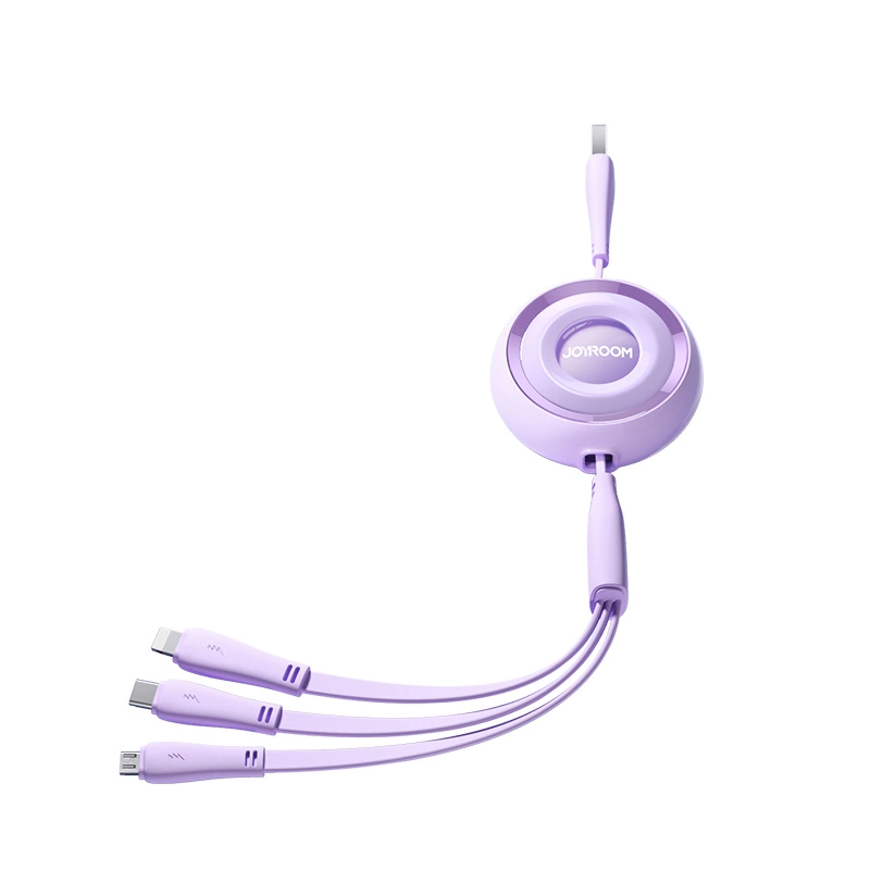 Joyroom Colorful Series S-A40 Cable Retractable 3in1 USB-A - USB-C / Lightning / Micro USB 1m - Purple, Joyroom 6941237121028 6941237121028