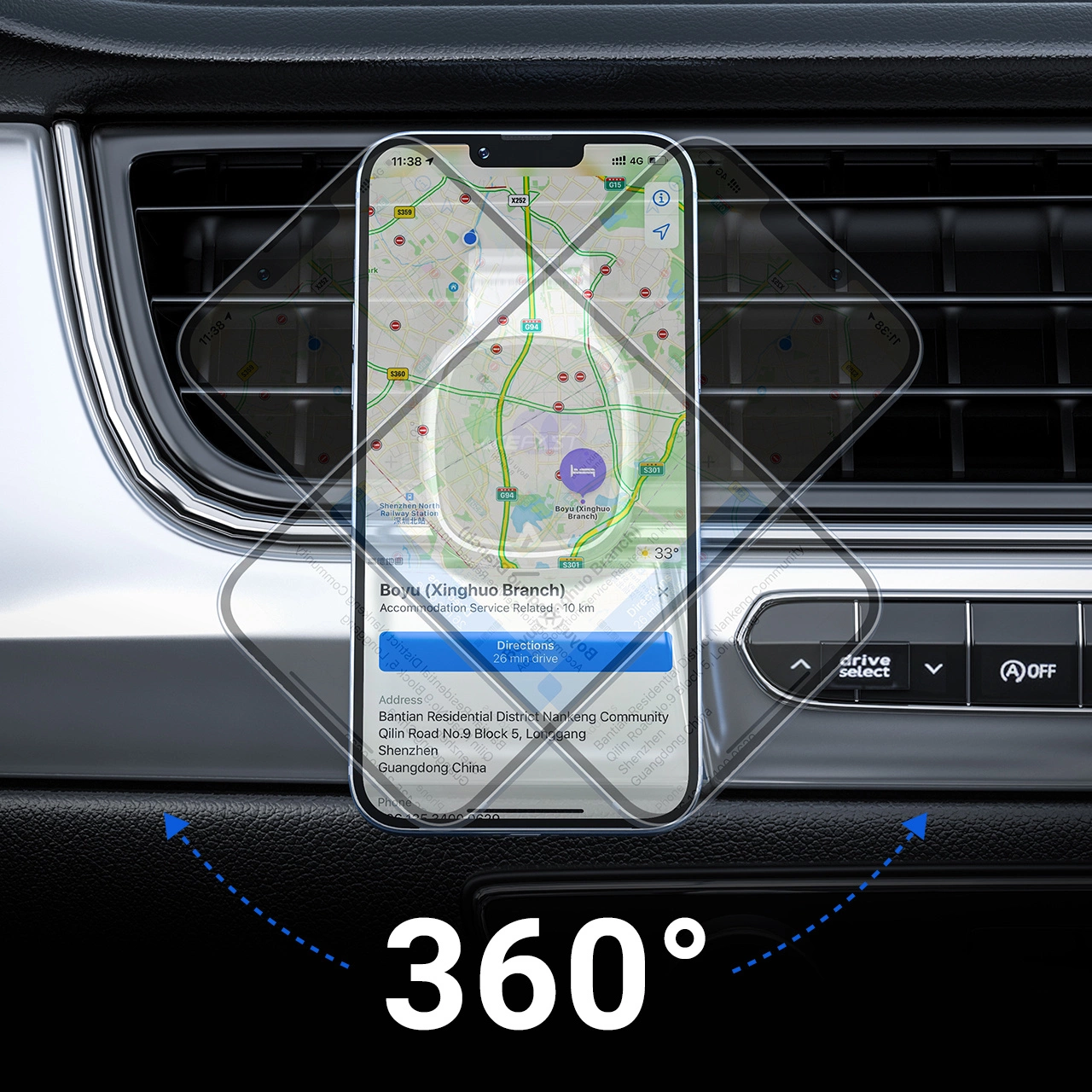 Acefast D16 Magnetic Car Air Vent Mount - No MagSafe Required - Gray, Acefast 6974316281719 6974316281719