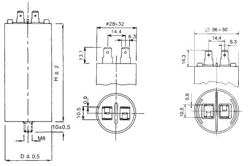 Motor Capacitor 20uF±5%/475V+GRD Ø40x70mm, DUCATI W1-11020/DUC 8014025099026