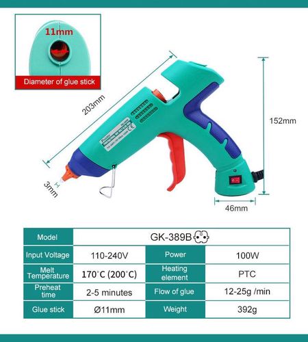 Karštų klijų pistoletas Ø11mm klijų lazdelėms 100W 170 (200)°C, GK-389B Pro'sKit GK-389B 4711552154221