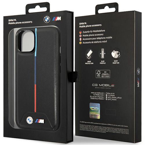 BMW M Quilted Tricolor case for iPhone 15 / 14 / 13 - black, BMW 3666339143558 3666339143558