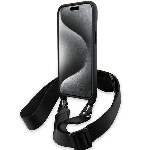 BMW M Edition Carbon Tricolor Lines &amp; Strap case for iPhone 15 Plus / 14 Plus - black, BMW 3666339235666 3666339235666