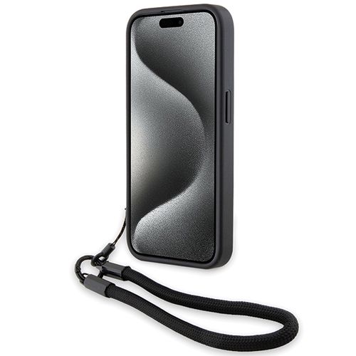 BMW Signature Leather Wordmark Cord case for iPhone 15 Pro - black, BMW 3666339232672 3666339232672