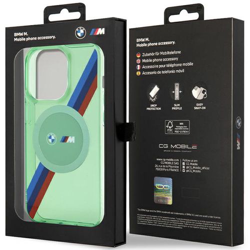 BMW M Tricolor Stripes MagSafe case for iPhone 15 Pro - green, BMW 3666339144968 3666339144968