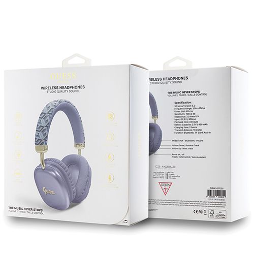 Guess GCube Metallic Script Logo Headphones - Purple, Guess 3666339220815 3666339220815