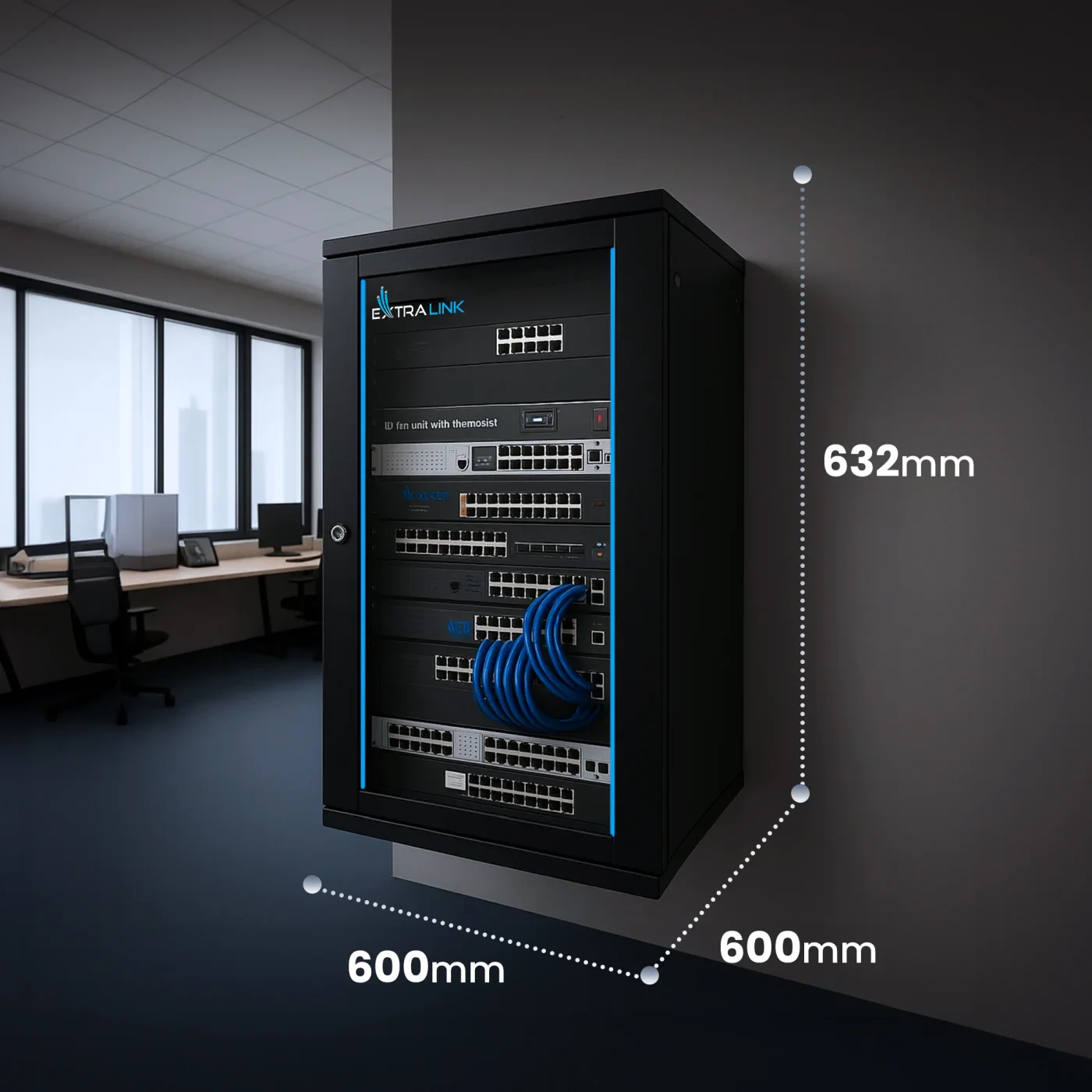 Extralink 12U 600x600 Black | Rackmount cabinet | wall mounted, EXTRALINK EX.7256 5902560367256