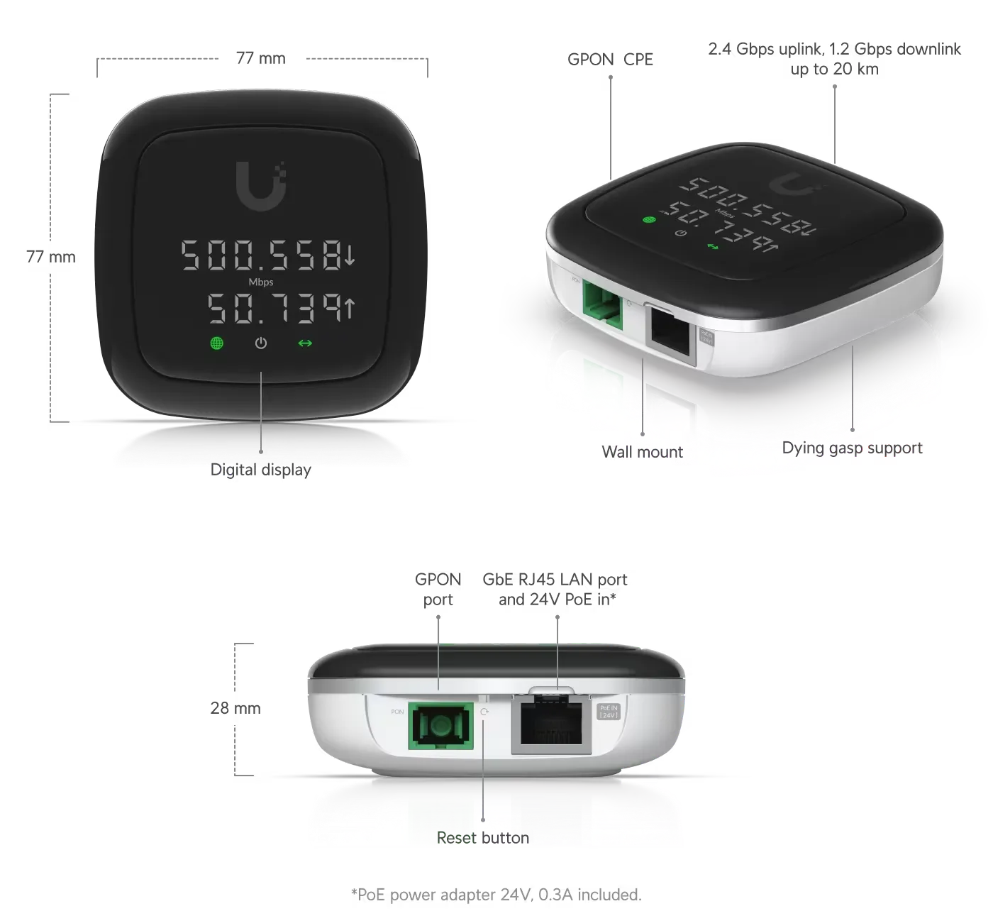 Ubiquiti UF-NANO | ONT | UFiber, 1x GPON, 1x RJ45 1000Mb/s, UBIQUITI UF-NANO-EU 0810354025761