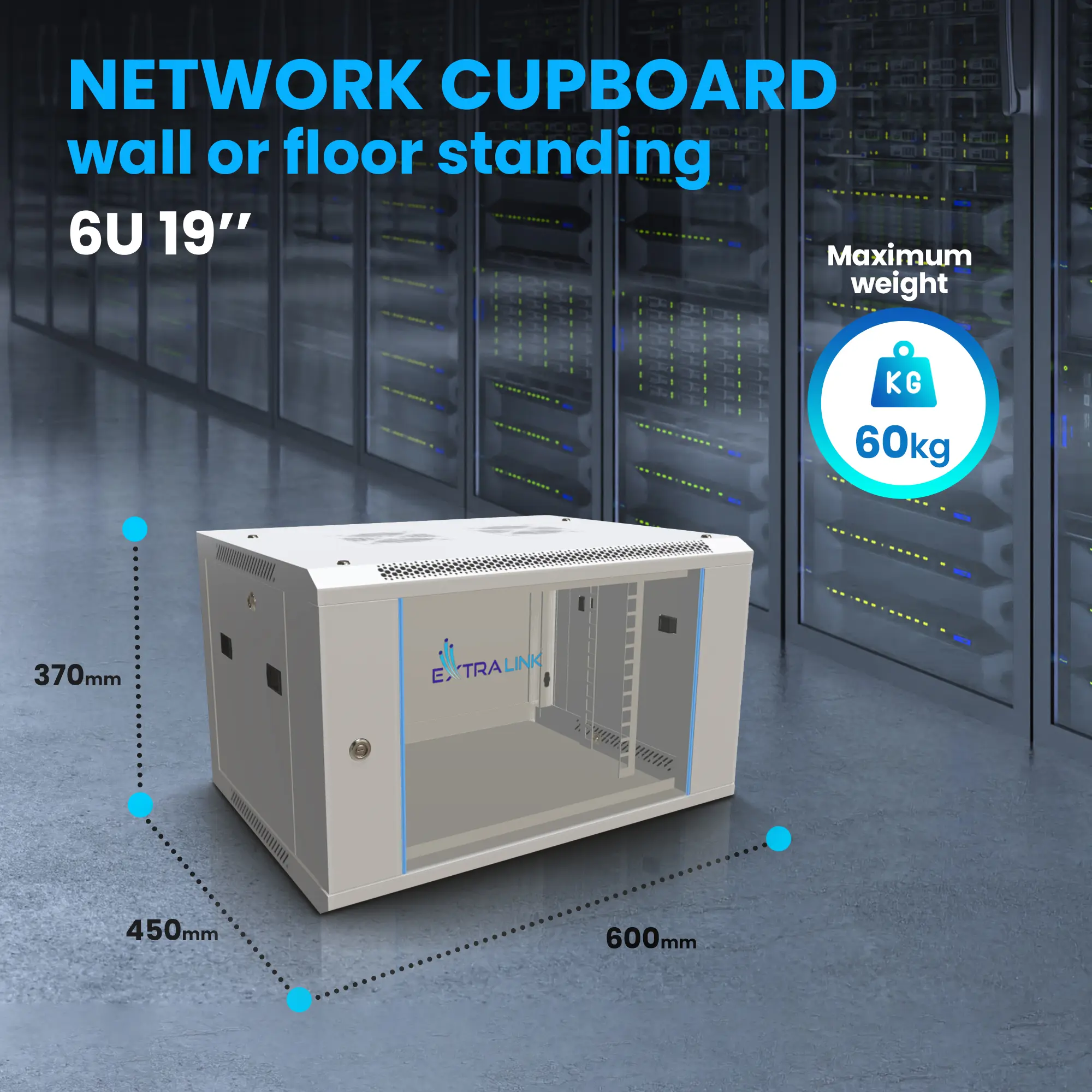 Extralink 6U 600x450 Gray | Rackmount cabinet | wall mounted, EXTRALINK EX.8550 5902560368550