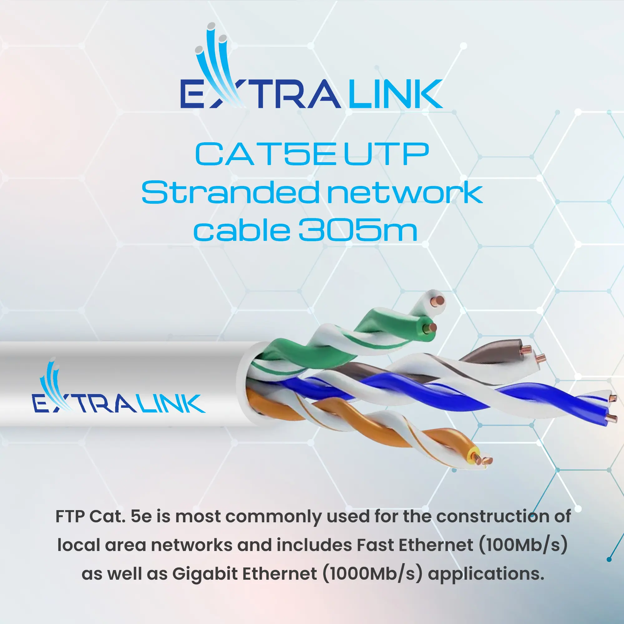 Extralink CAT5E UTP (U/UTP) V2 Indoor | Twisted pair | 305M, EXTRALINK EX.10055 5903148910055