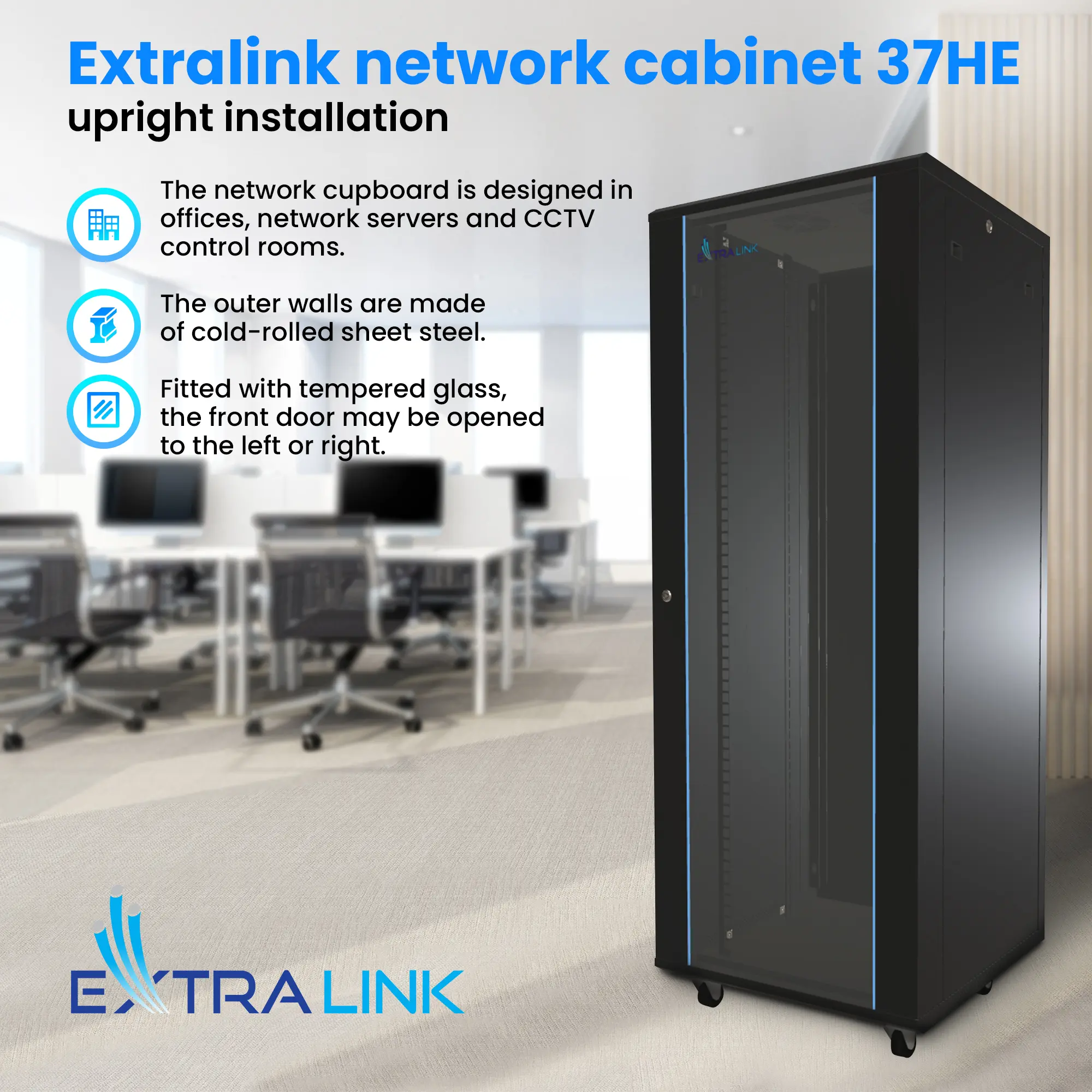 Extralink 37U 600x1000 Black | Rackmount cabinet | standing, EXTRALINK EX.11403 5903148911403