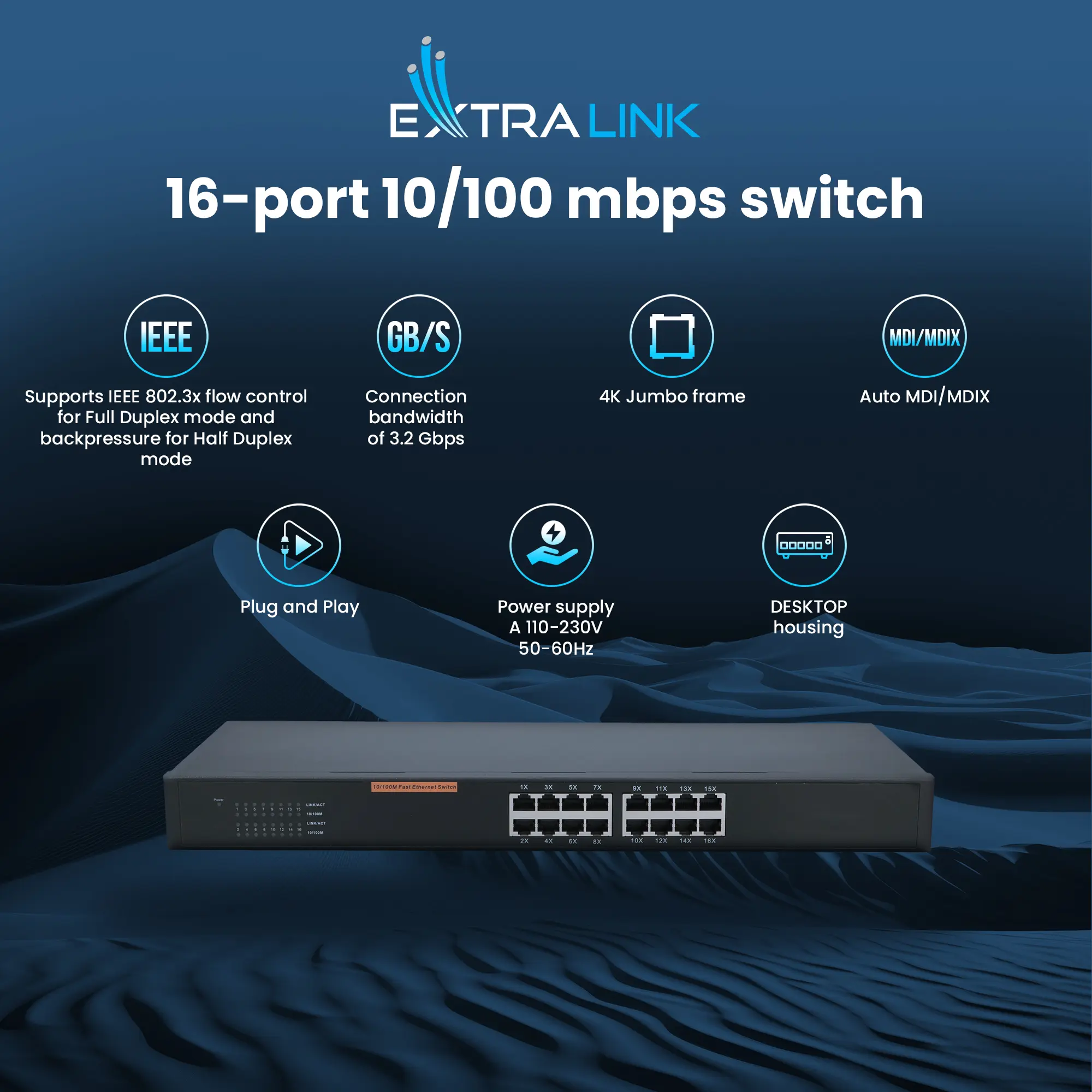 Extralink HEXON | Switch | 16x 10/100/Mb/s, Desktop, EXTRALINK EX.12233 5903148912233