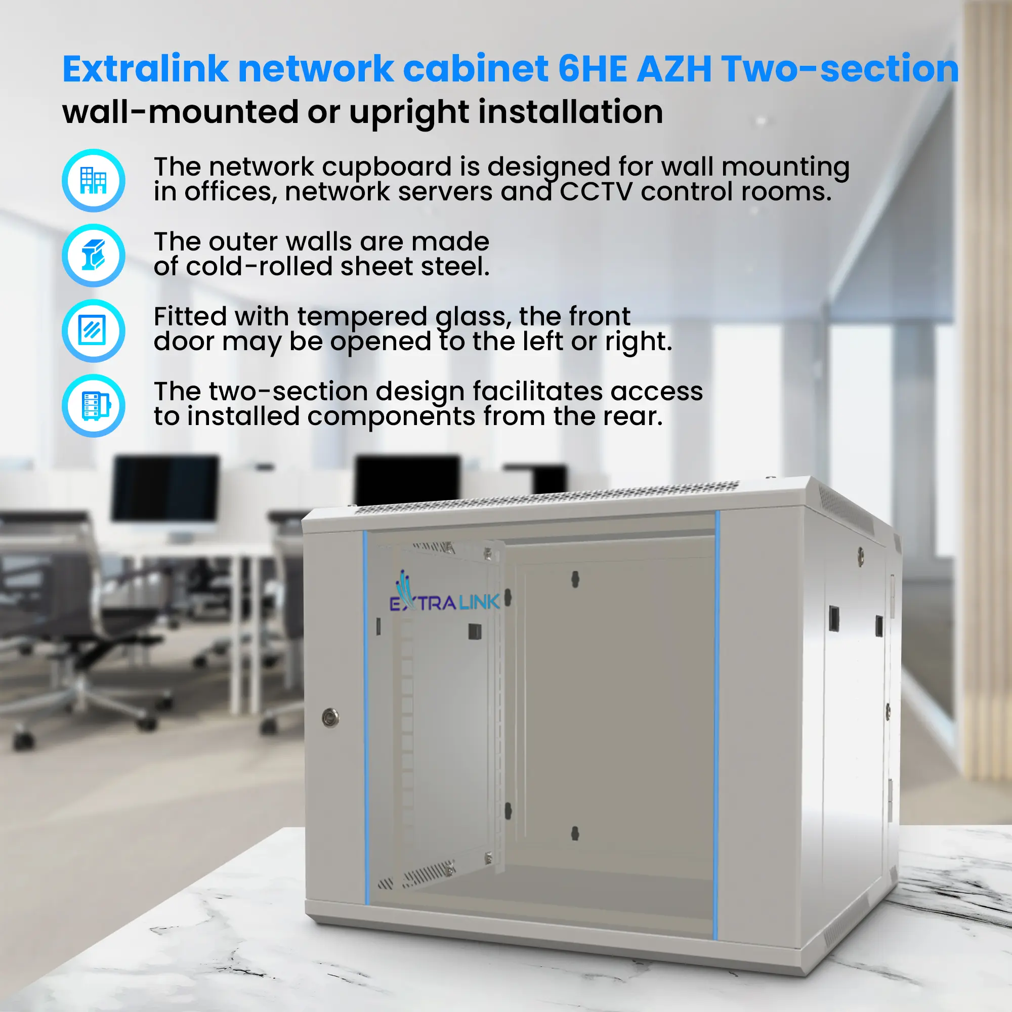 Extralink 6U 600x600 AZH Gray | Rackmount cabinet | wall mounted, swing type, EXTRALINK EX.12936 5903148912936