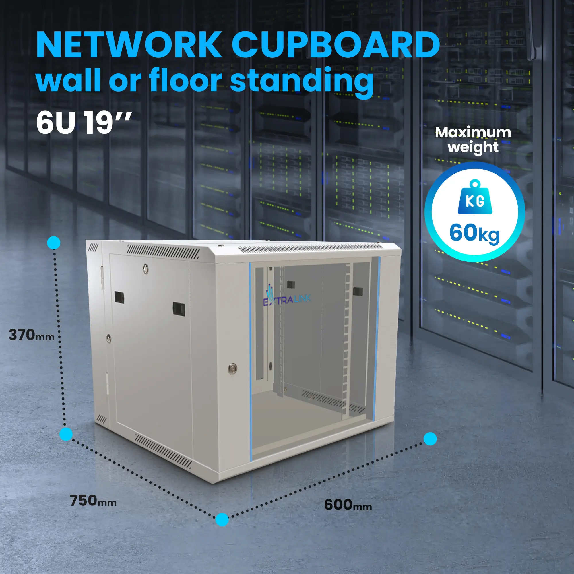 Extralink 6U 600x600 AZH Gray | Rackmount cabinet | wall mounted, swing type, EXTRALINK EX.12936 5903148912936