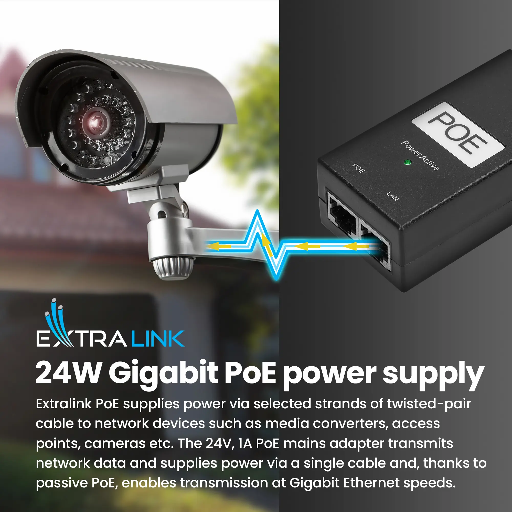 Extralink POE-24-24W-G | PoE Power supply | 24V, 1A, 24W, Gigabit, AC cable included, EXTRALINK EX.14183 5903148914183