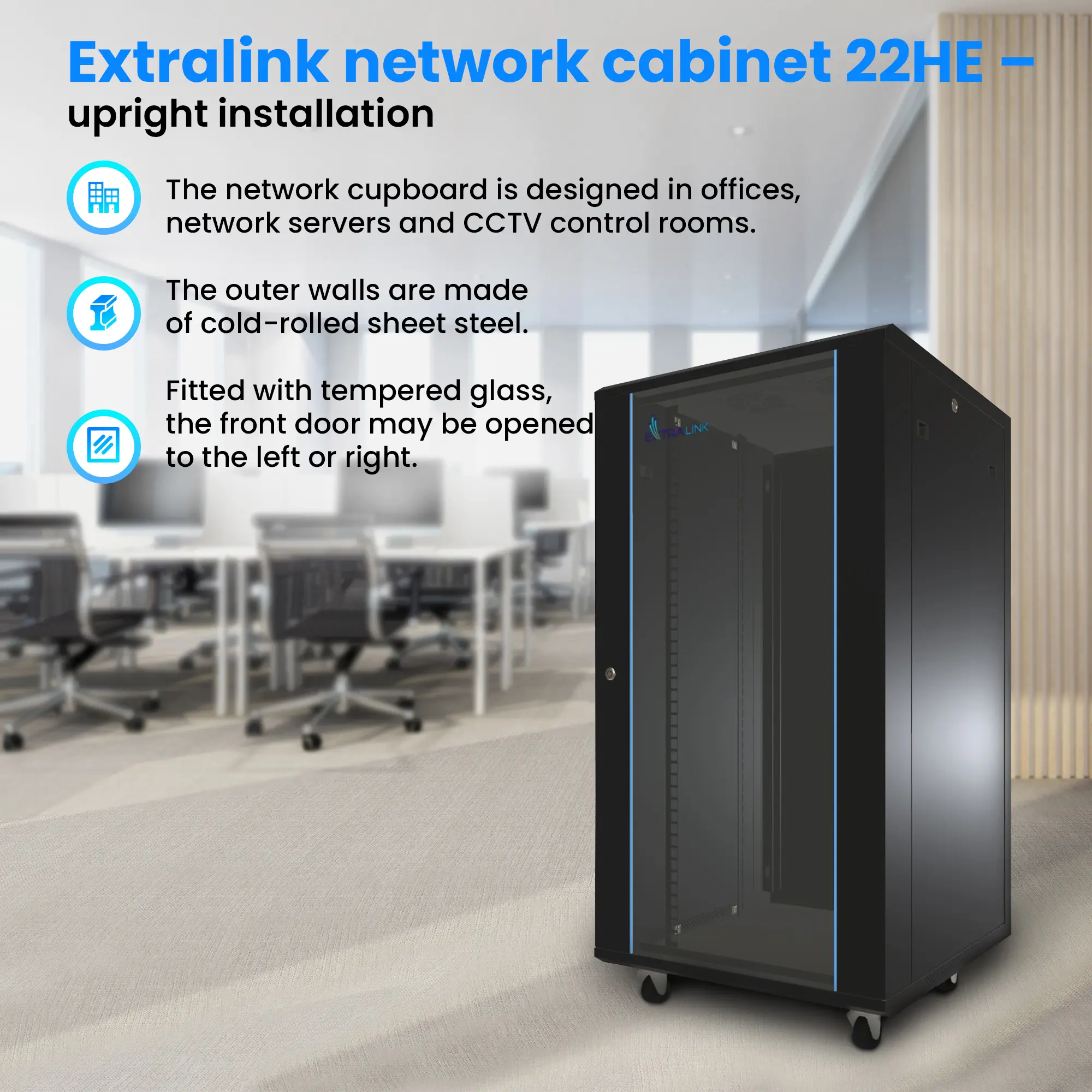 Extralink 22U 600x800 Black | Rackmount cabinet | standing, EXTRALINK EX.14398 5903148914398