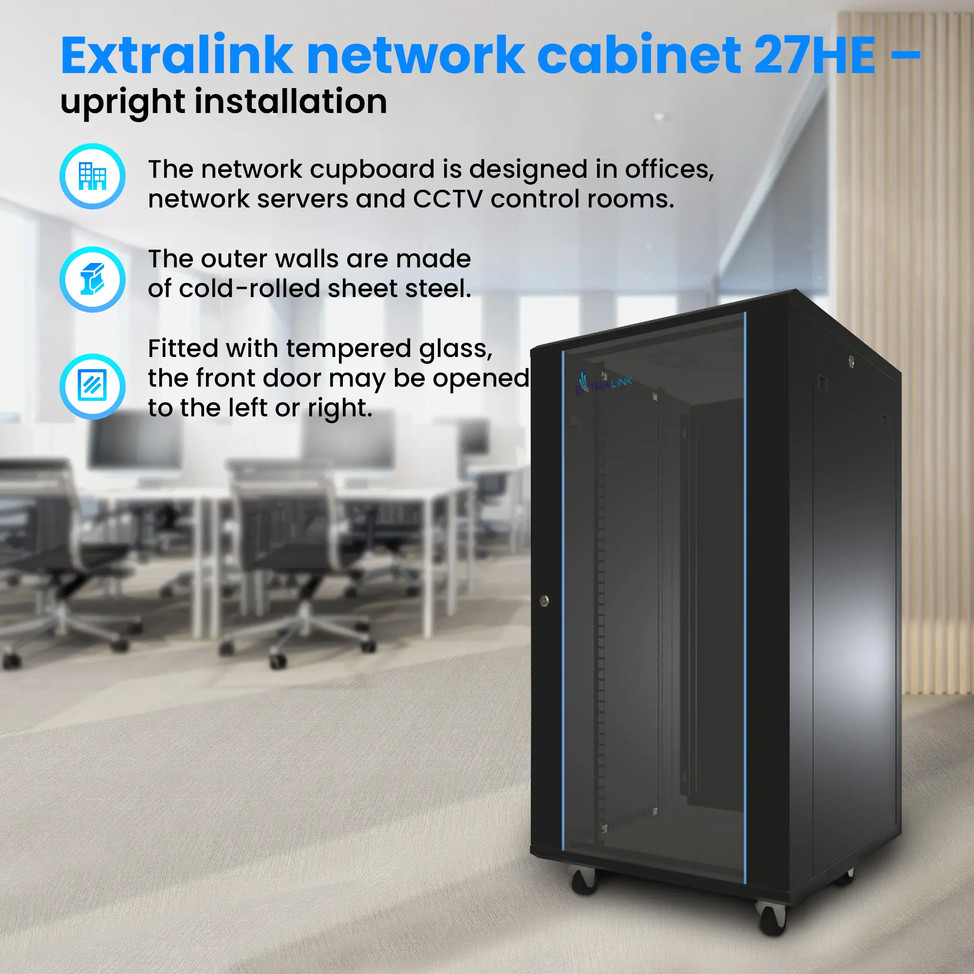 Extralink 27U 800x800 Black | Rackmount cabinet | standing, EXTRALINK EX.14404 5903148914404