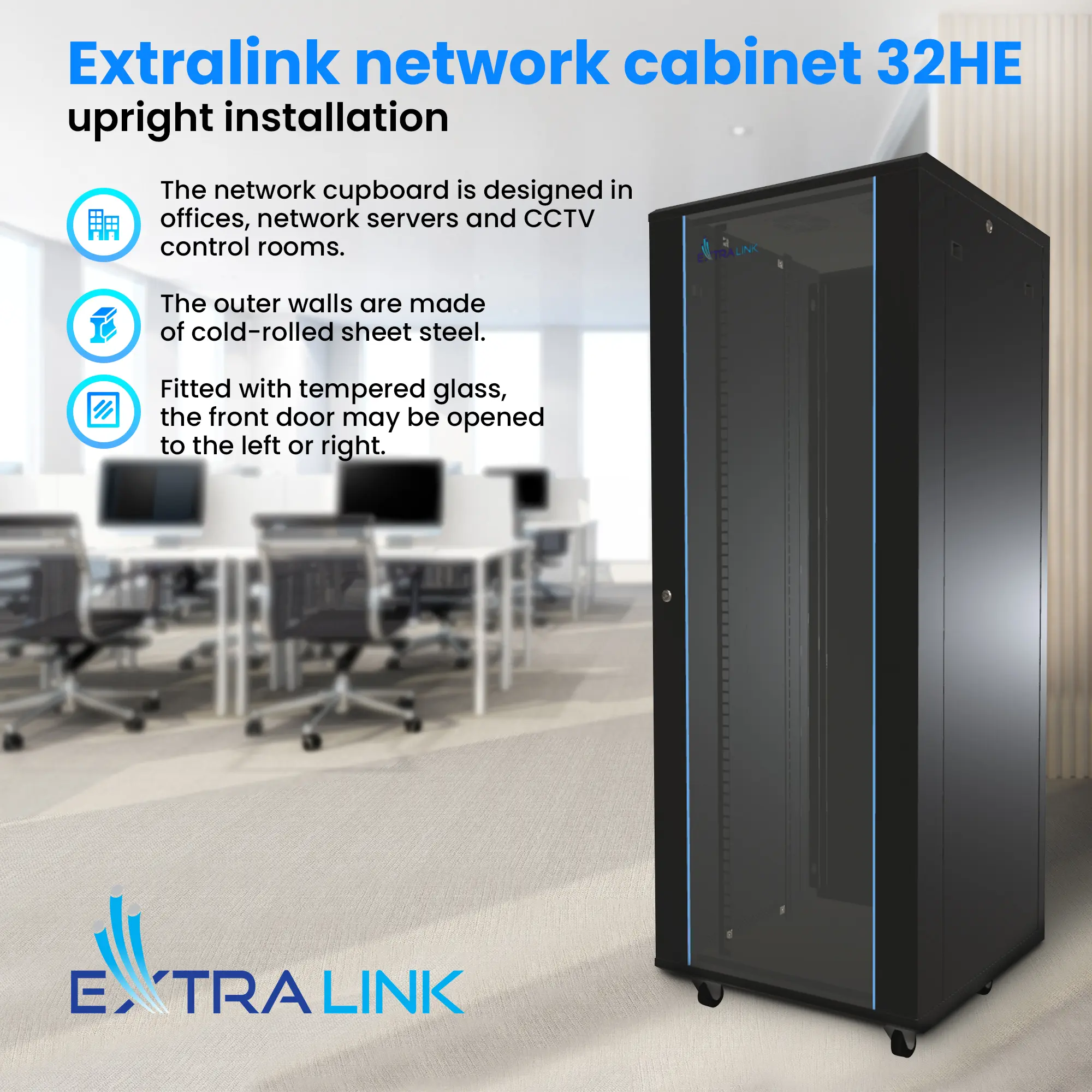 Extralink 32U 800x800 Black | Rackmount cabinet | standing, EXTRALINK EX.14411 5903148914411