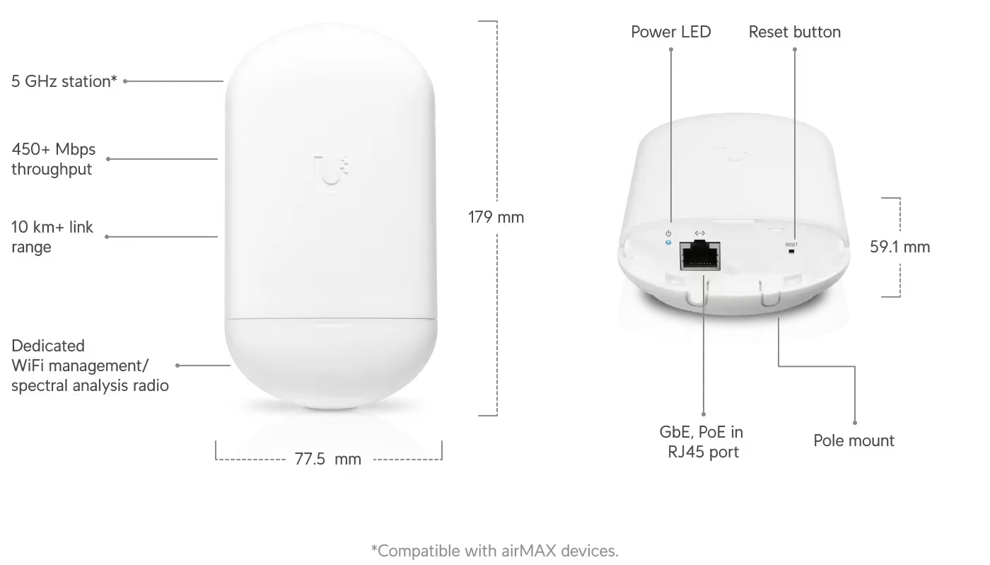 Ubiquiti LOCO5AC | CPE | NanoStation 5AC loco, 5GHz, 1x RJ45 1000Mb/s, 13dBi, UBIQUITI LOCO5AC 0817882027250