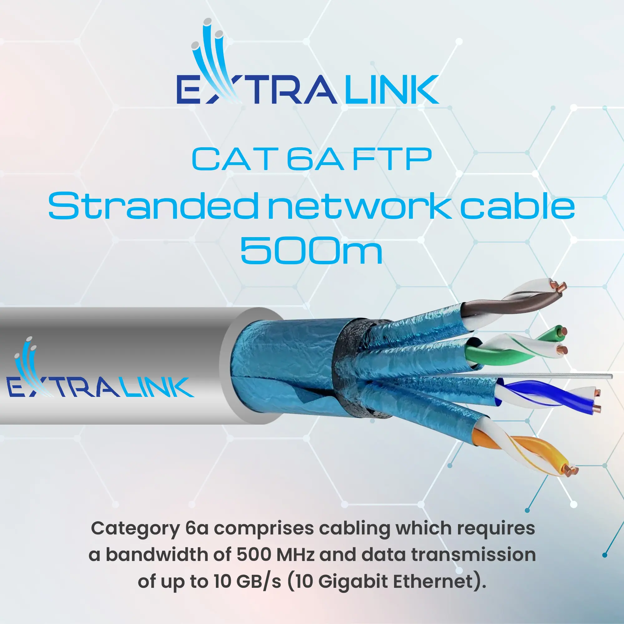 Extralink CAT6A FTP (F/FTP) V2 Indoor | Twisted pair | 500M, EXTRALINK EX.16231 5903148916231