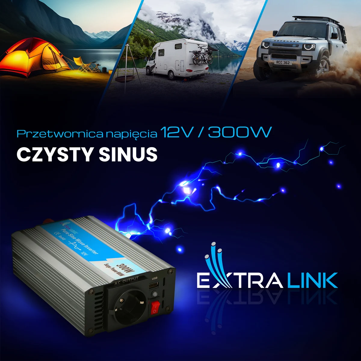 Extralink OPIP-300W | Voltage converter | 12V, 300W pure sine, EXTRALINK EX.18068