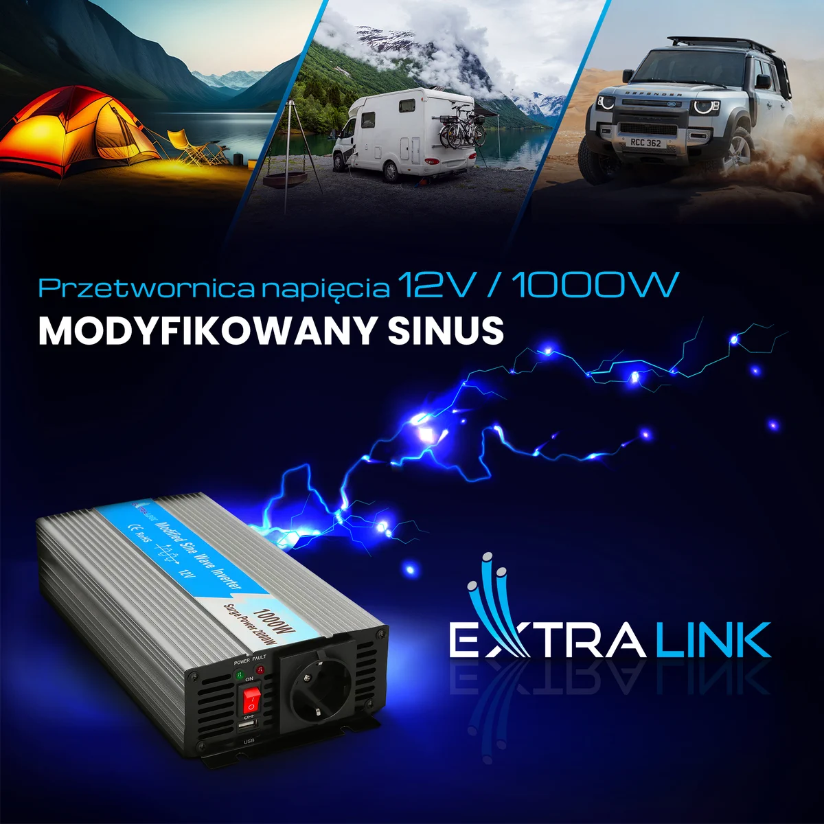 Extralink OPIM-1000W | Car voltage converter | 12V, 1000W modified sinus, EXTRALINK EX.18136 5903148918136