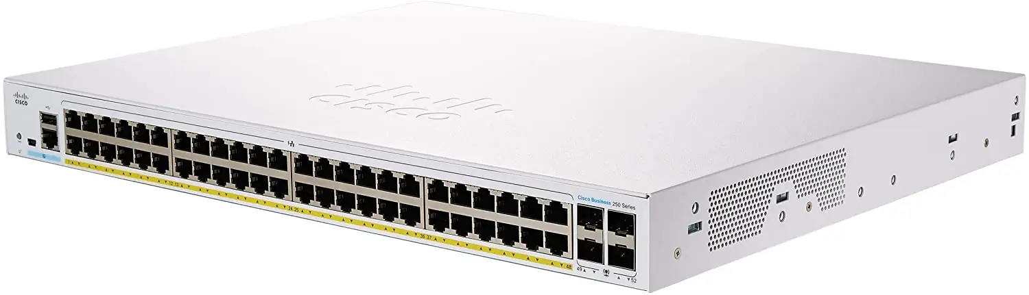 Cisco CBS250-48P-4G | Switch | 48x RJ45 1000Mb/s PoE, 4x SFP, Rack, 370W, CISCO CBS250-48P-4G-EU 0889728295895