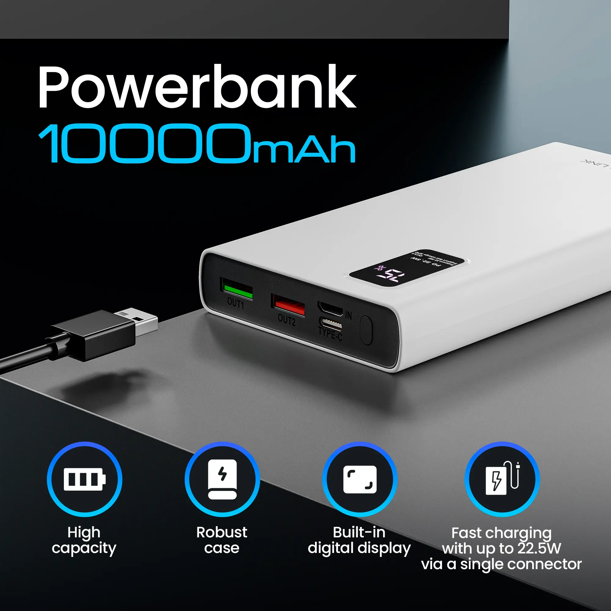 Extralink EPB-067W 10000mAh White | Powerbank | Power bank, Fast Charging, USB-C, EXTRALINK EX.19492 5903148919492