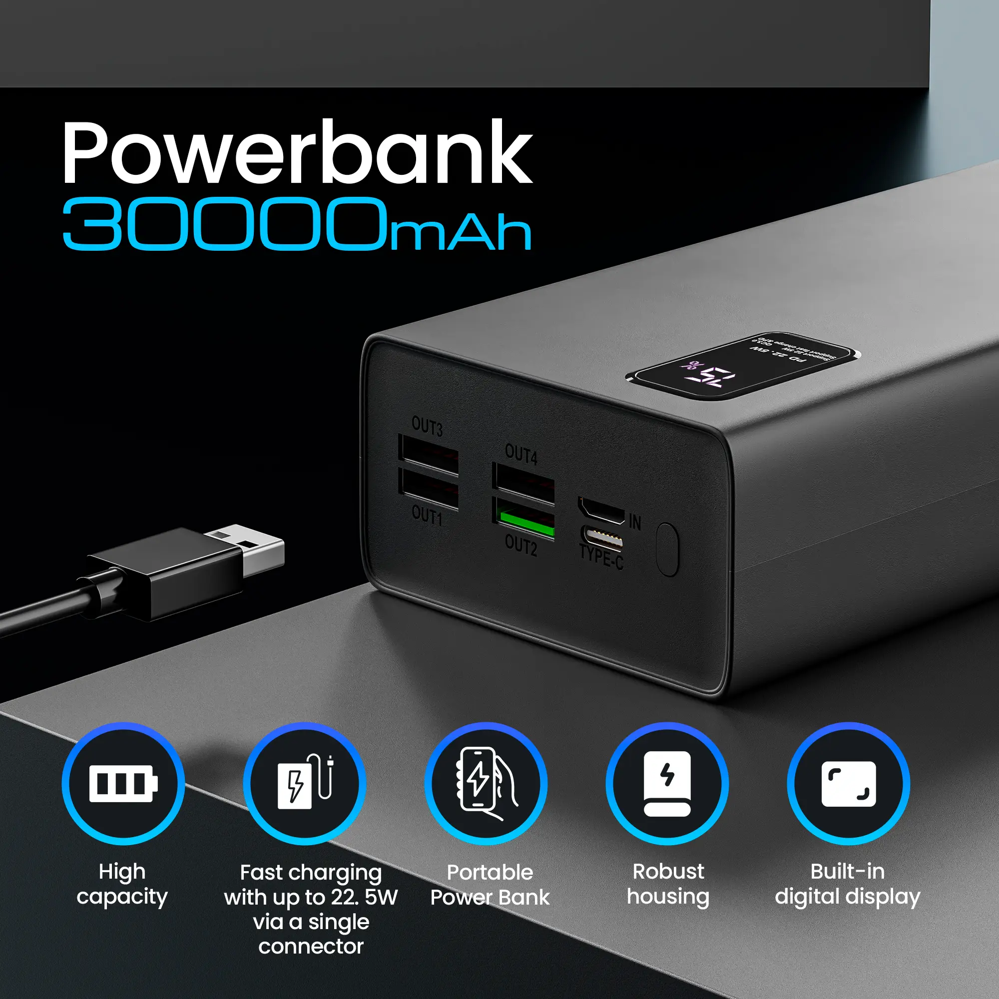 Extralink EPB-069 30000mAh Black | Powerbank | Power bank, Fast Charging, USB-C, EXTRALINK EX.19515 5903148919515