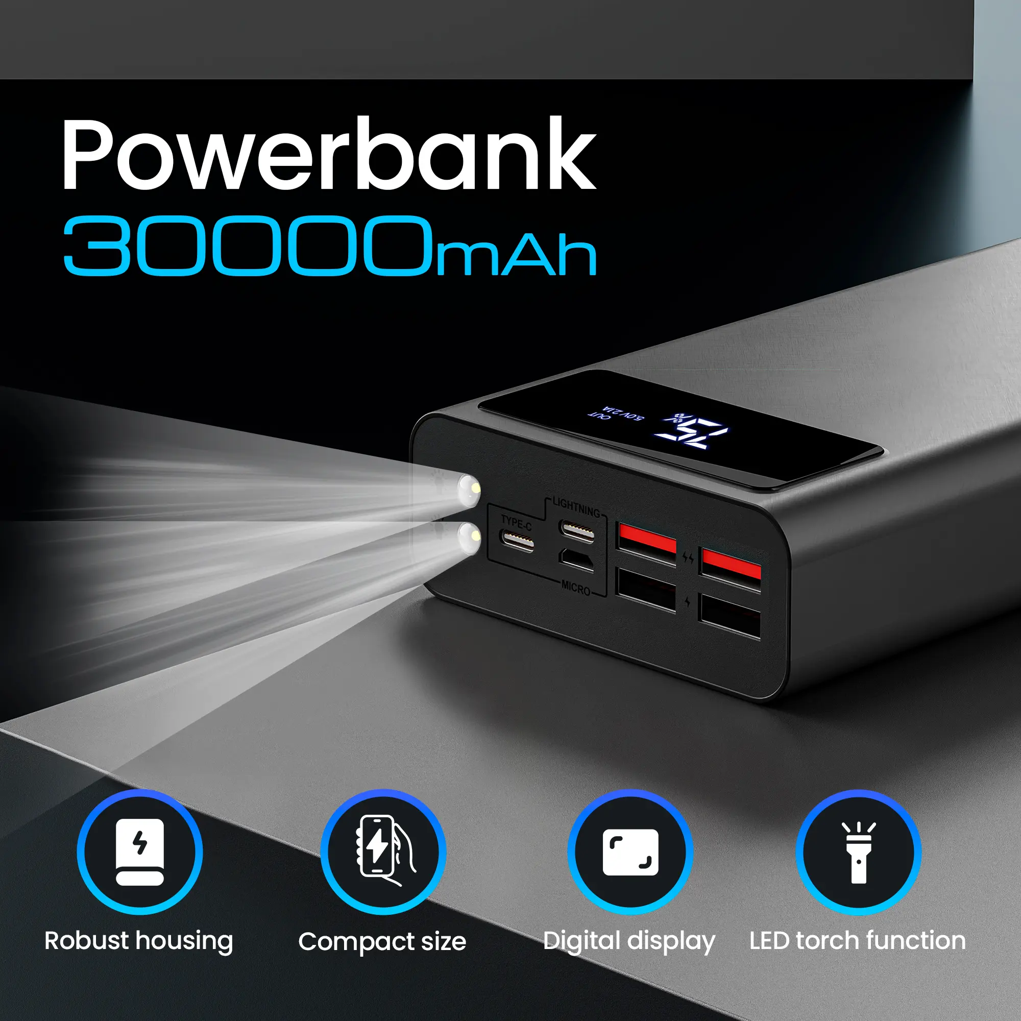Extralink EPB-112 30000mAh Black | Powerbank | Power bank, USB-C, EXTRALINK EX.19584 5903148919584
