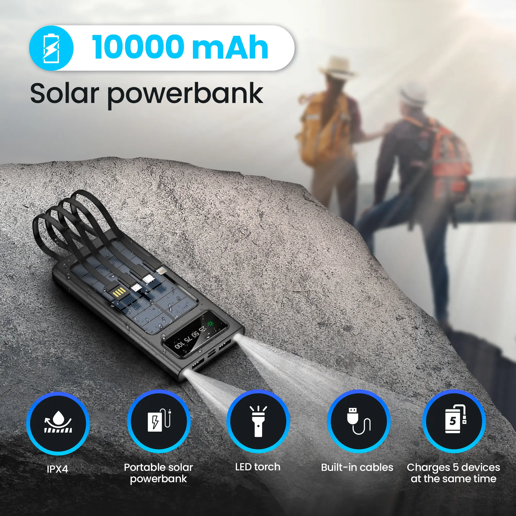 Extralink EPB-091 10000mAh Black | Powerbank | Solar Power bank, USB-C, EXTRALINK EX.19645 5903148919645