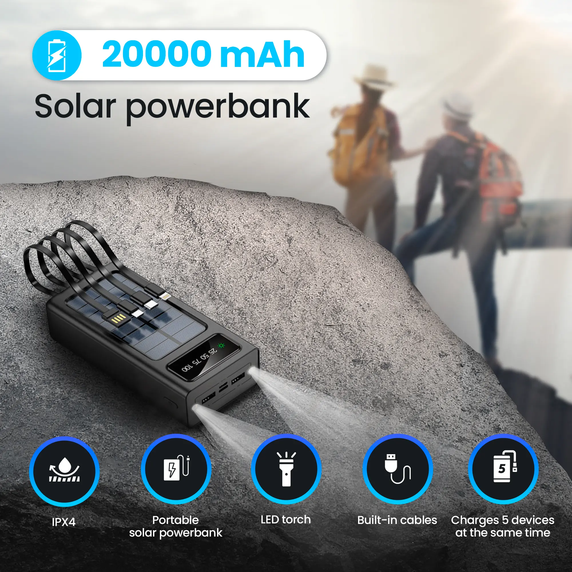 Extralink EPB-092 20000mAh Black | Powerbank | Solar Power bank, USB-C, EXTRALINK EX.19652 5903148919652